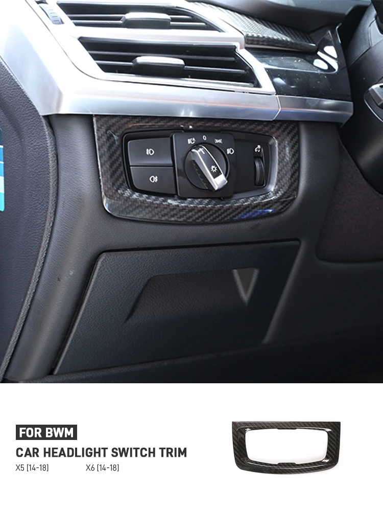 

For BMW X5 F15 X6 F16 2014-2018 Real Carbon Fiber Car Headlight Switch Frame Trim Cover Decoration Sticker Interior Accessories