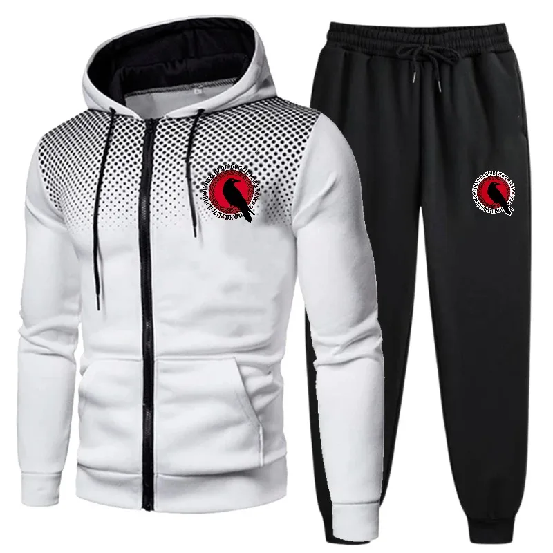 طقم جاكيت رجالي أسود أحمر متدرج مطبوع عليه شعار هوديي وبنطلون رياضي رمادي مناسب لملابس رياضية غير رسمية في صالة الألعاب الرياضية #4