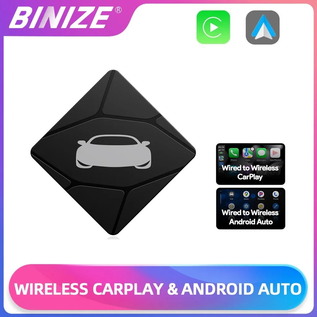 Binize อะแดปเตอร์ CarPlay ไร้สายแบบมีสายต่อ2 in 1กล่องแอนดรอยด์อัตโนมัติไร้สายสำหรับ MAZDA Toyota Peugeot Volvo