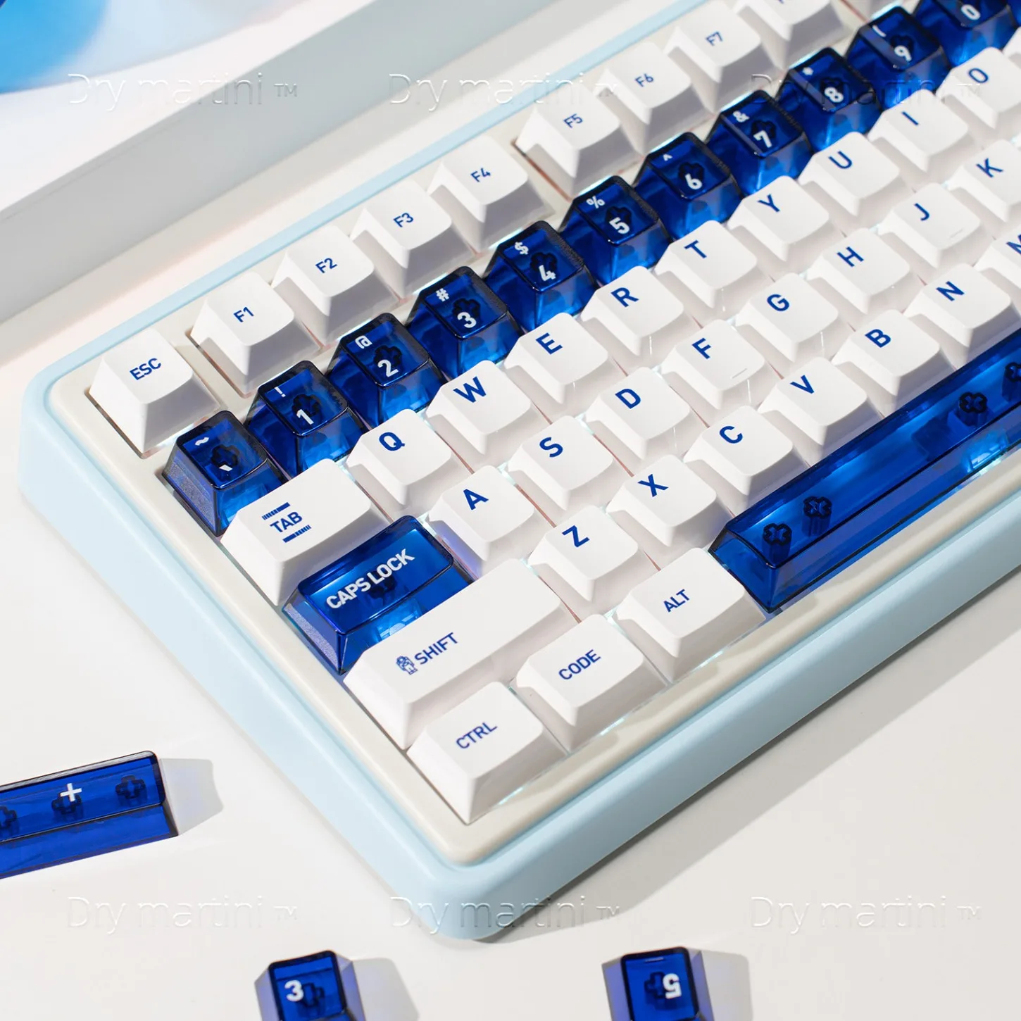 Simplified Sapphire Three Optional Cherry Key Cap Set PC 120 Key Transparent Suitable for 61/75/87/104/108 Mechanical Keyboard
