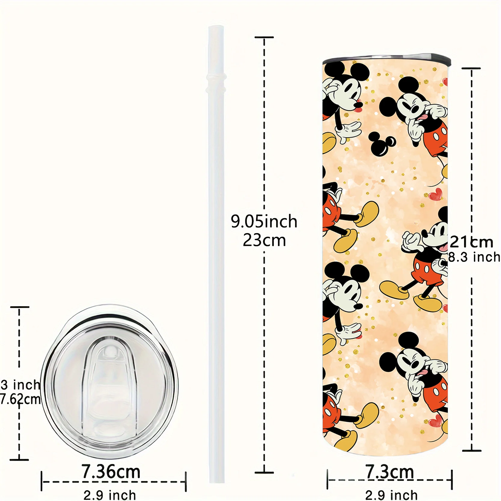 1pc 20oz Disney Mickey Mouse Stainless Steel Tumbler with Straw Insulated Travel Cup for Hot/Cold Drinks Office & Outdoor Use