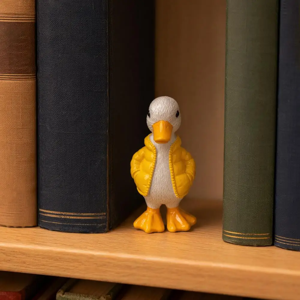 Feather Texture Figurine Duck Ornament Resin Duck Figurine Ornaments Cute Duck Sculpture with Down Jacket Desktop Decor