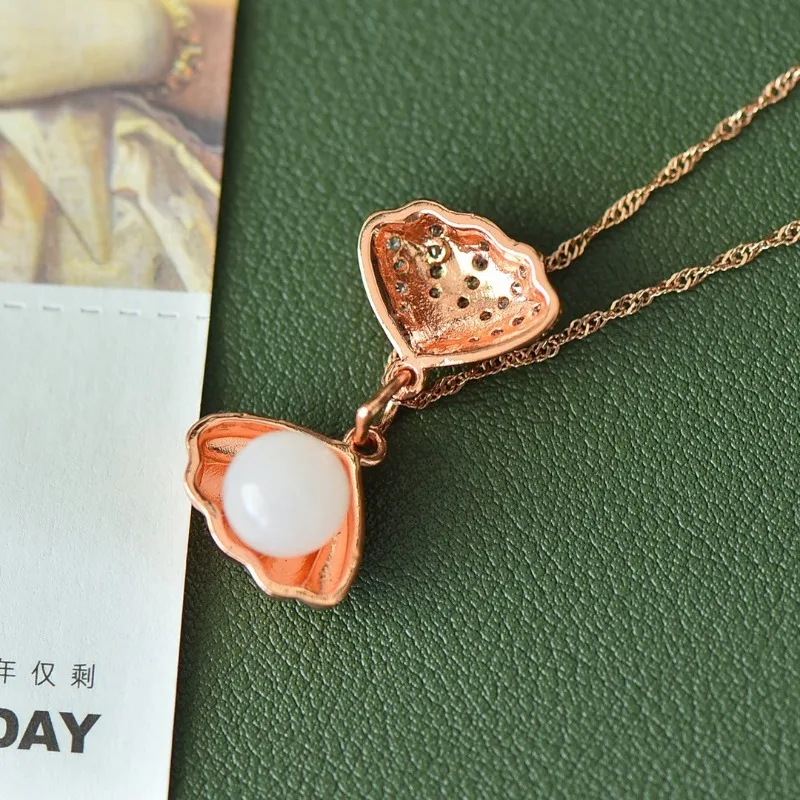 Natural Hetian Jade Inlaid with White Jade Shell Round Bead Pendant Accessories Girlfriend Style