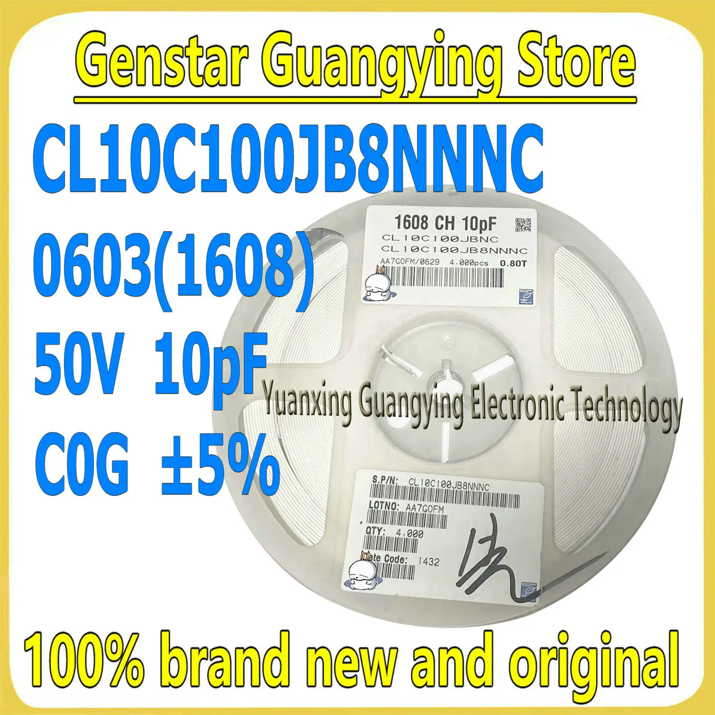 (100 pieces) Ceramic capacitors 0603 50V 10pF C0G ±5% 1608 multilayer surface-mount capacitors, 100% brand new
