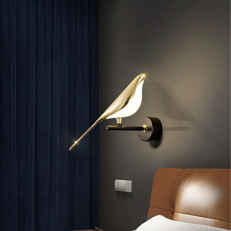 Moderna lampada da parete a LED gazza Bird Light illuminazione per interni casa comodino camera da letto soggiorno semplicità arte illuminazione