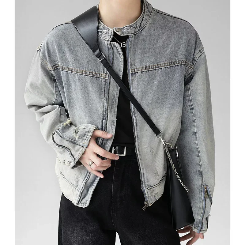 2024 Frühling Vintage Denim Jacken Herren japanische High Street kurze Cowboy Mäntel Hip Hop Streetwear gewaschen lose männliche Jeans Outwear