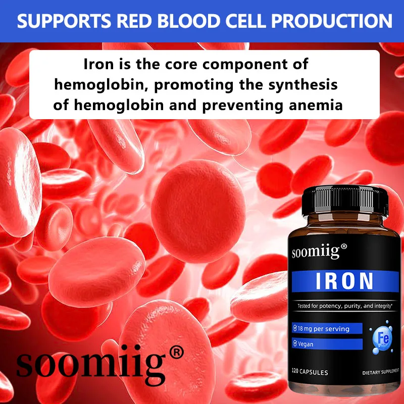 Iron Capsules, High Absorption, Daily Iron Supplement, Support Energy, Focus & Body Wellness, Immune & Red Blood Cell Health