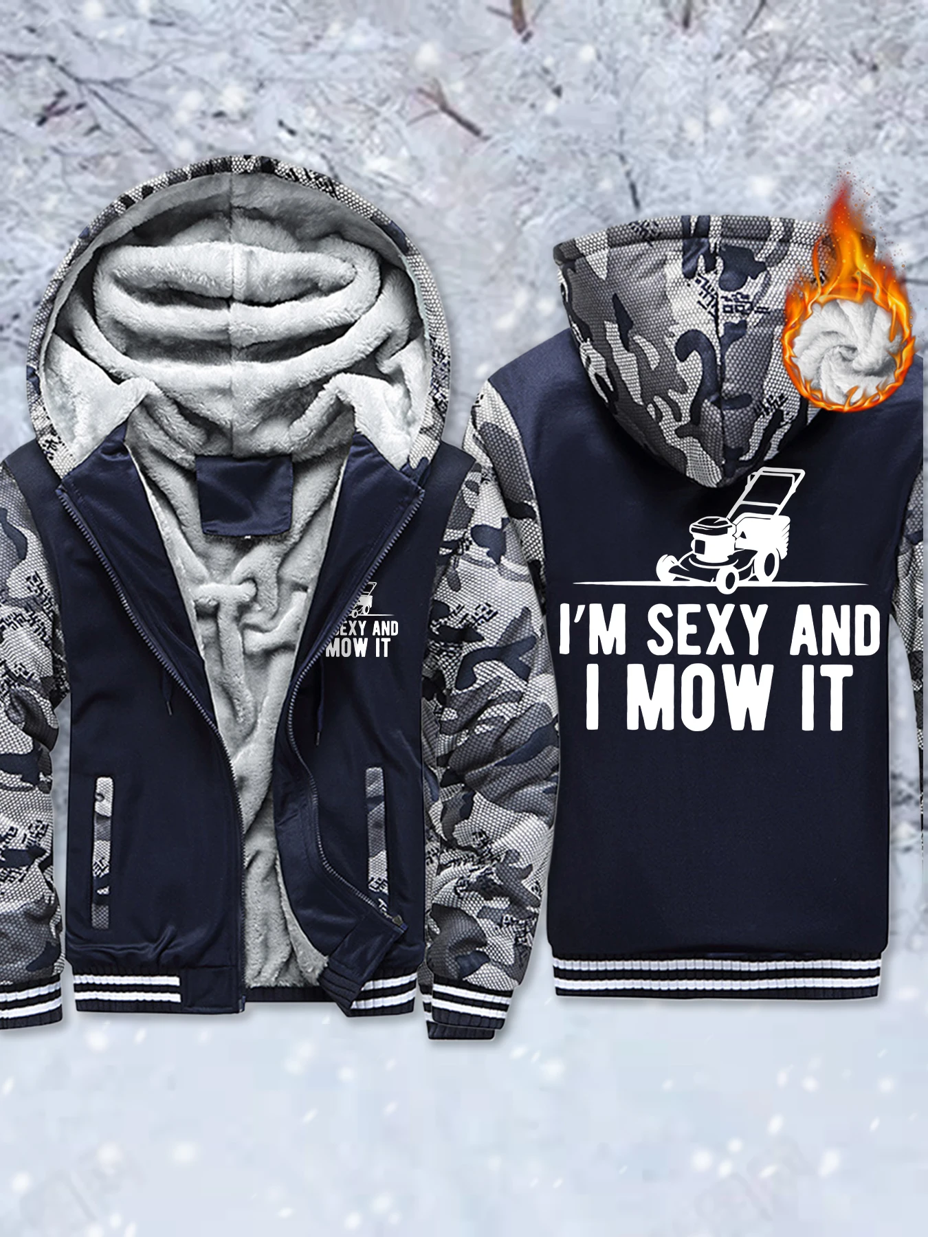 

I Am Very Diligent In Mowing The Grass Prints Мужские флисовые теплые куртки Мягкая утепленная толстовка с капюшоном Зимняя верхняя одежда на молнии с карманами Veste