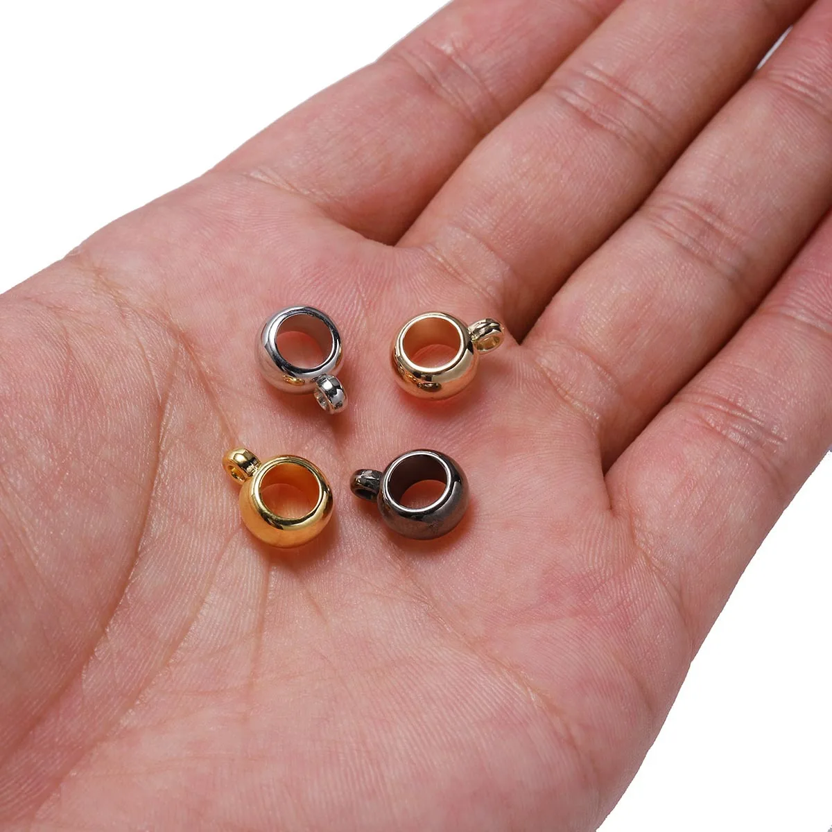 50Pcs Electroplating Gold and Silver Single Hanging Large Hole Round Bead Tee Bead DIY Jewelry Accessories Pendant Material