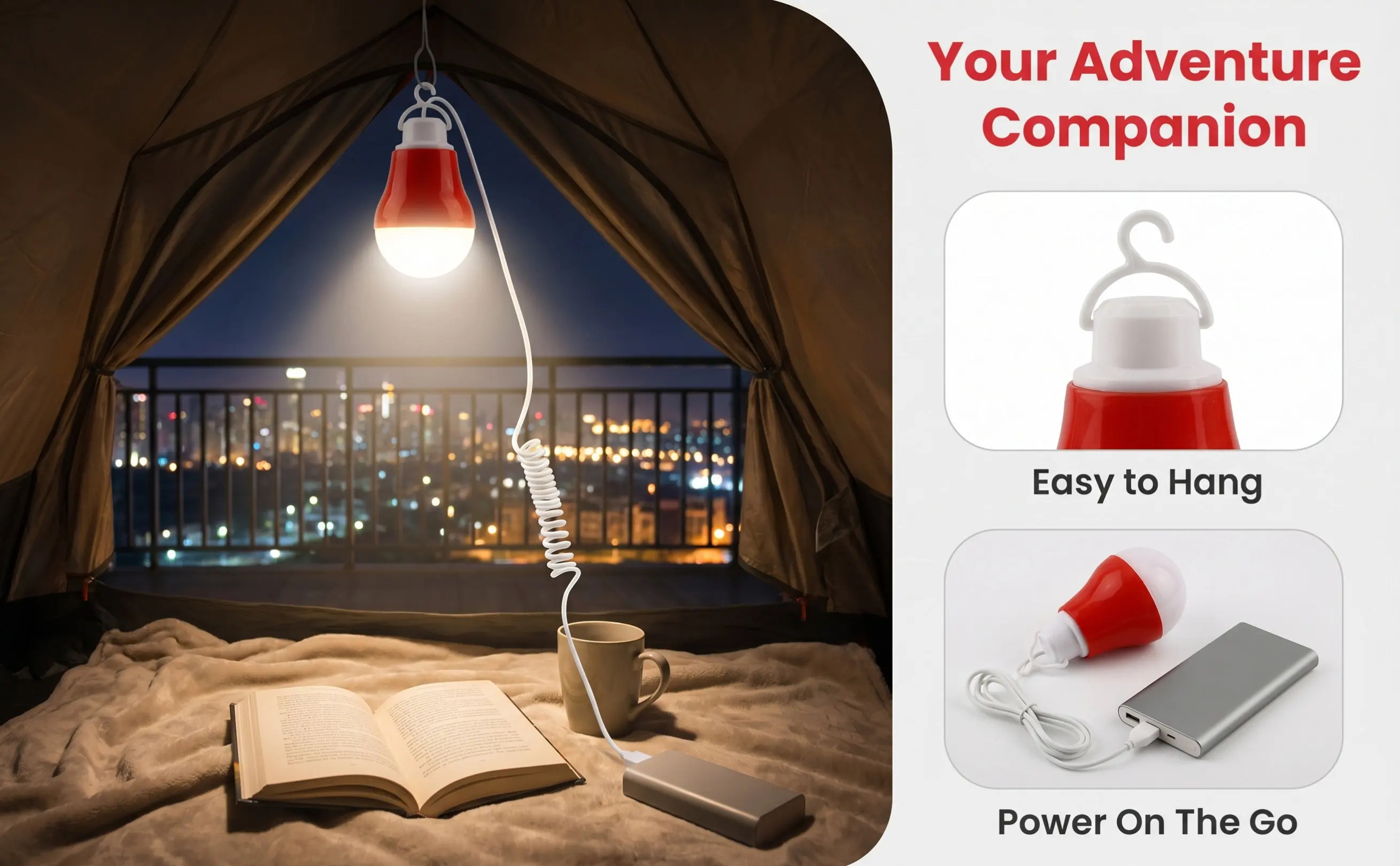 Portable USB LED Bulb 5V 5W Red Camping Emergency Light Energy Saving Lamp for Power Bank