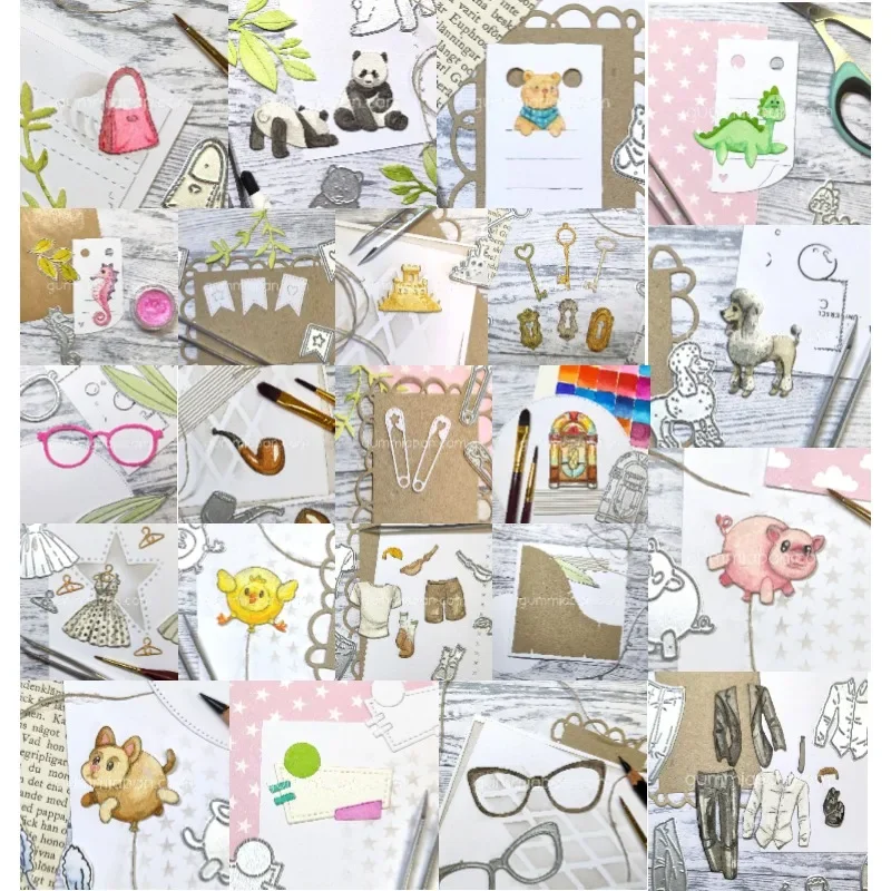 Glasses Pig Panda Bear Package Key Hippocampus Dog Clothing Metal Cutting Dies Decorate Embossing Diy Greeting Card 2024 New