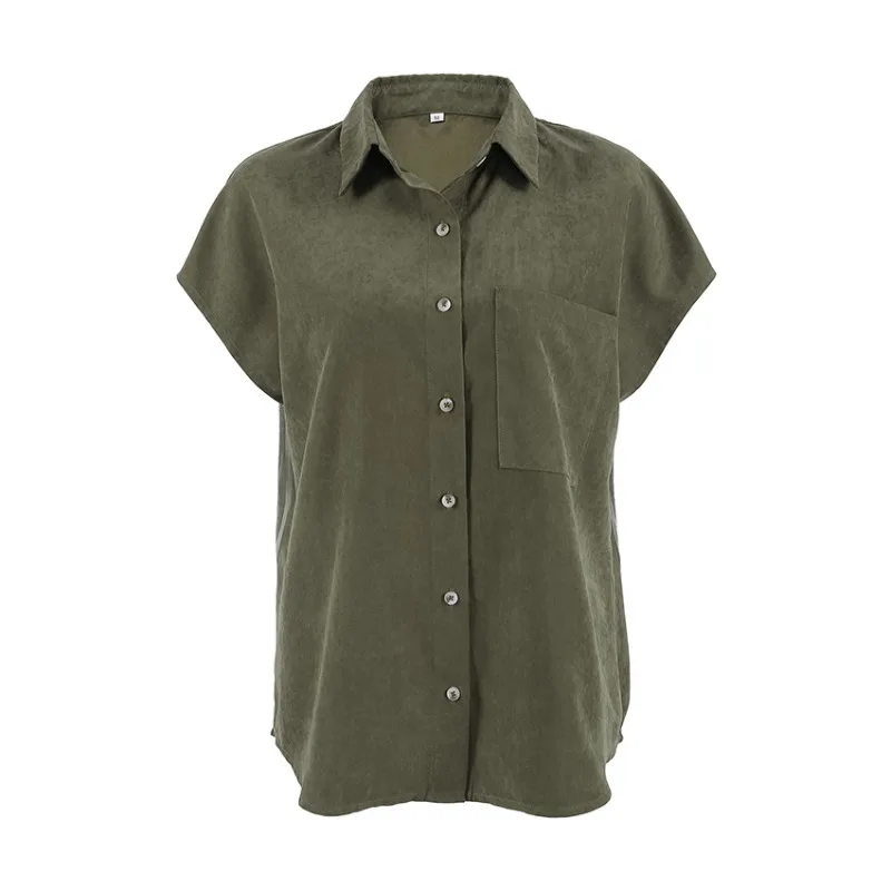 

Spring and summer casual loose short-sleeved shirt fashionable green medium and long top women's clothing 1178