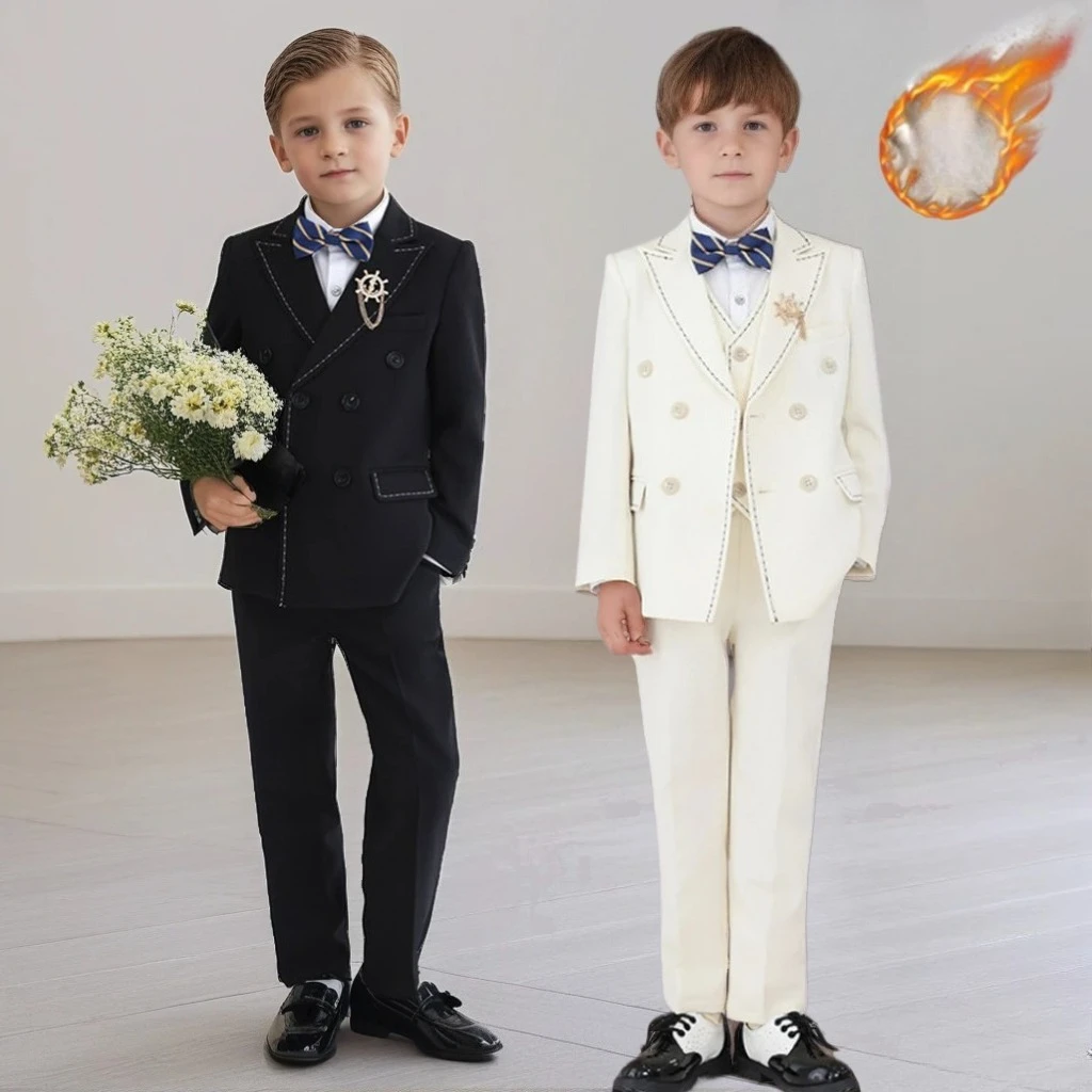 

Комплект костюма для мальчиков, зимний комплект на флисовой подкладке, толстый теплый детский смокинг, торжественный конкурс, наряды для свадебной вечеринки, детская одежда для подростков, От 13 лет