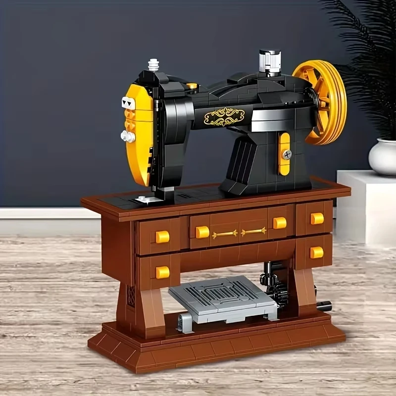 633PCS Retro Sewing Machine Buidling Blocks Model with Rotating Handwheel as Birthday Gift Home Decoration for Children Adults