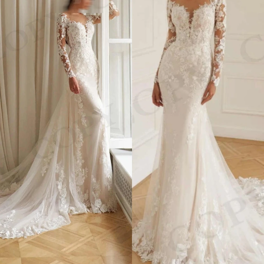 Белое свадебное платье по индивидуальному заказу, изысканное вечернее платье русалки с длинными рукавами, модные аппликации, темпераментные свадебные платья для свадебной вечеринки