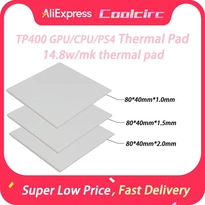 

Coolcirc GPU/CPU/PS4 80x40mm 14.8w/mk Thermal Pad High Performence Thermal Silicone Pad Suitable For RTX2060/3060/3080