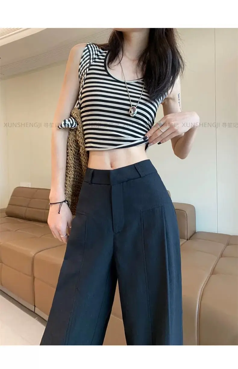 White Ramie Wide-leg Pants Women's Summer Thin High Waist Drape Old Money Style Suit Straight Sub-cotton and Linen Casual Pants