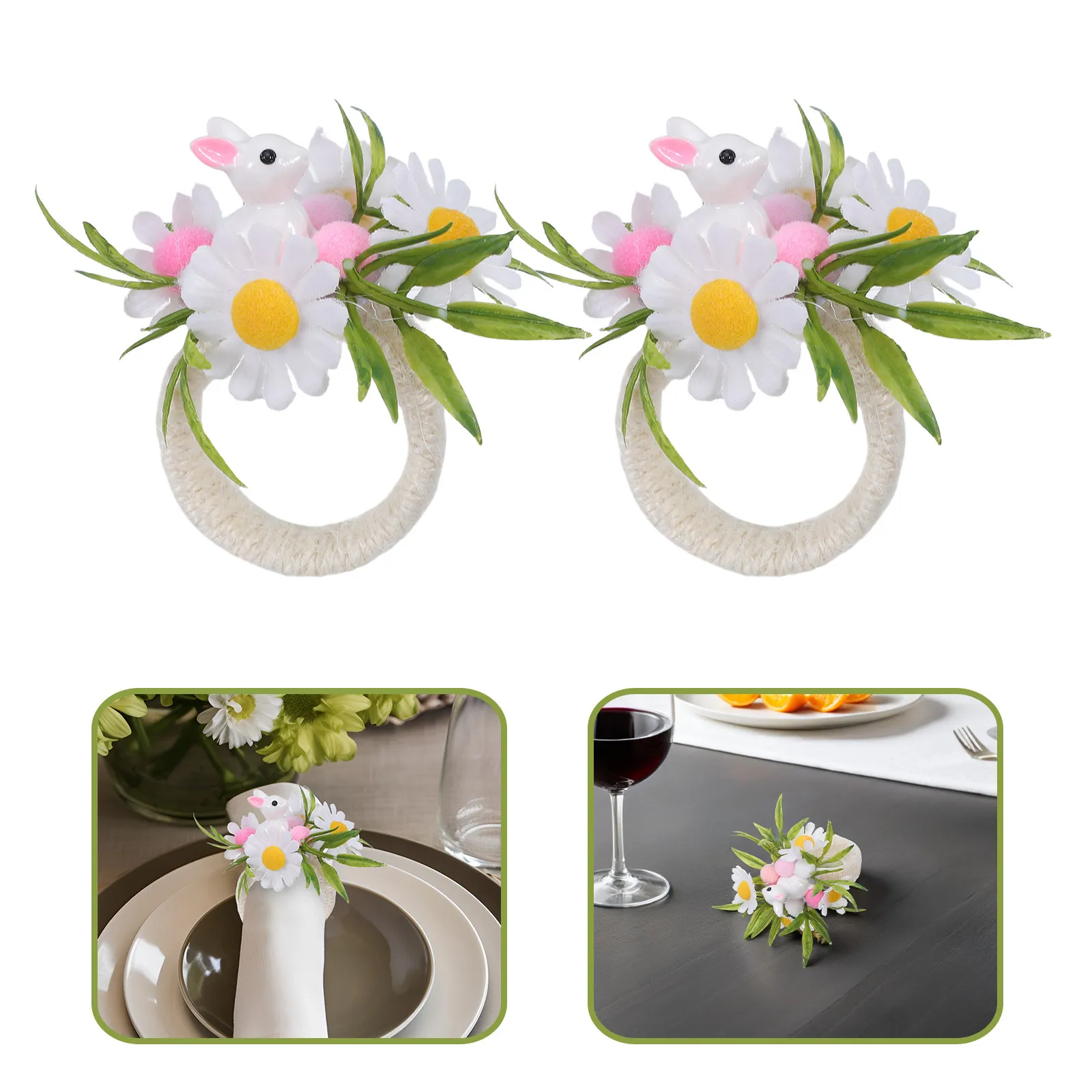 

Набор из 6 пасхальных кольц для салфеток в виде кроликов, держатели-пряжки 1.26 дюйма, деревенские джутовые веревочные держатели для салфеток в виде зайчиков, декор для весеннего стола