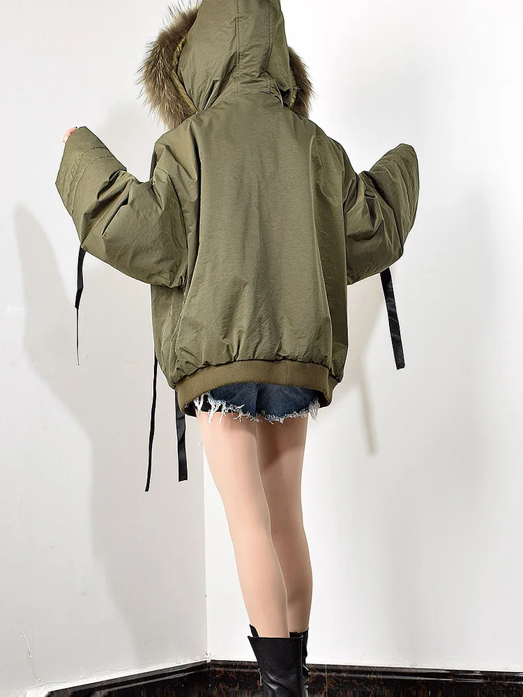 XITAO Korean Style Winter Coat Women  Ribbon Pocket Short Parka Trend Hooded Zipper Tops  Loose Women Clothes XJ3234