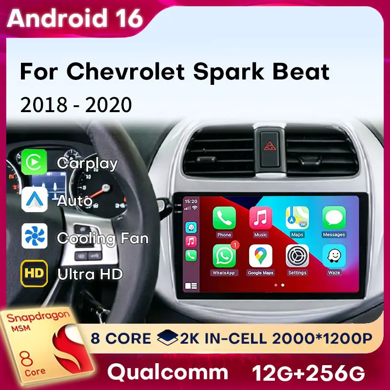 Radio para Auto Android 16 para Chevrolet Spark Beat 2018 2019 2020, Reproductor Multimedia de Video, Carplay Inalámbrico, Android Auto, GPS