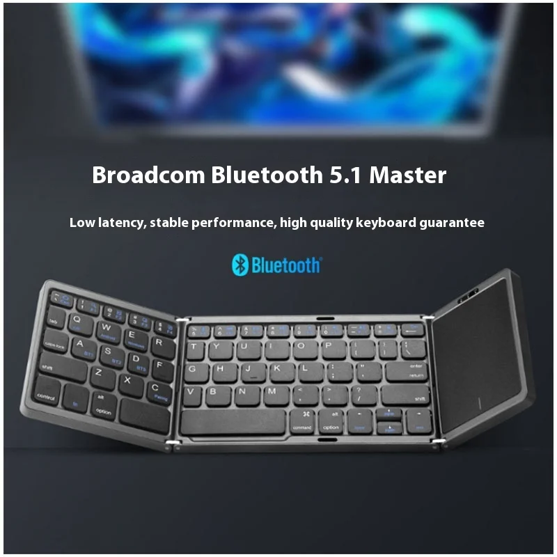 Triple Fold Wireless Bluetooth Keyboard With Touch Pad Office Use Portable Multi System Use Android Ios Mobile Phone Computer