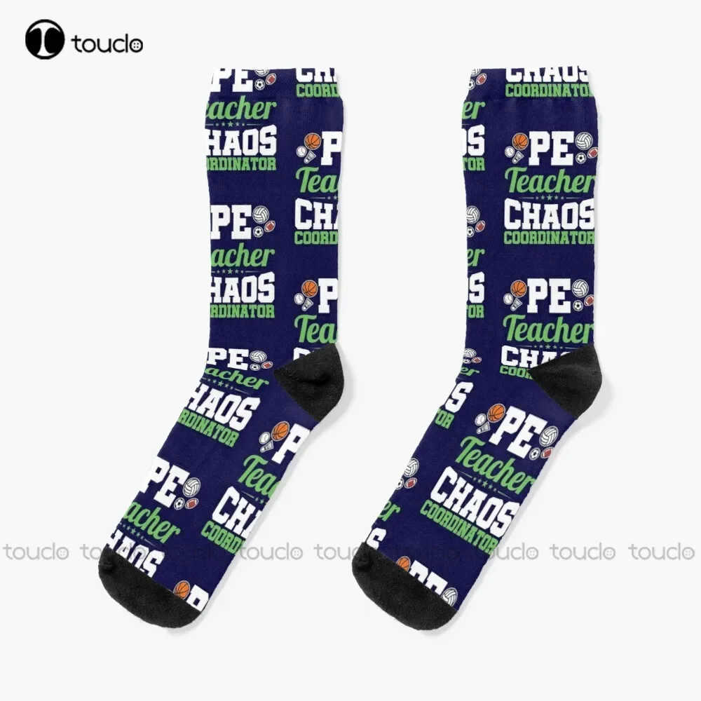 Pe Teacher Chaos Coordinator Physical Education  Socks Mushroom Socks Cartoon Street Skateboard Socks 360° Digital Print Retro