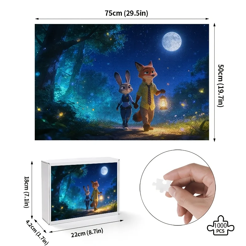 1000 Uds. Rompecabezas de póster de Disney Zootopia Judy Hopps y Nick Wild |   Art Deco y estilo clásico, patrón de dibujos animados, adecuado para Cla