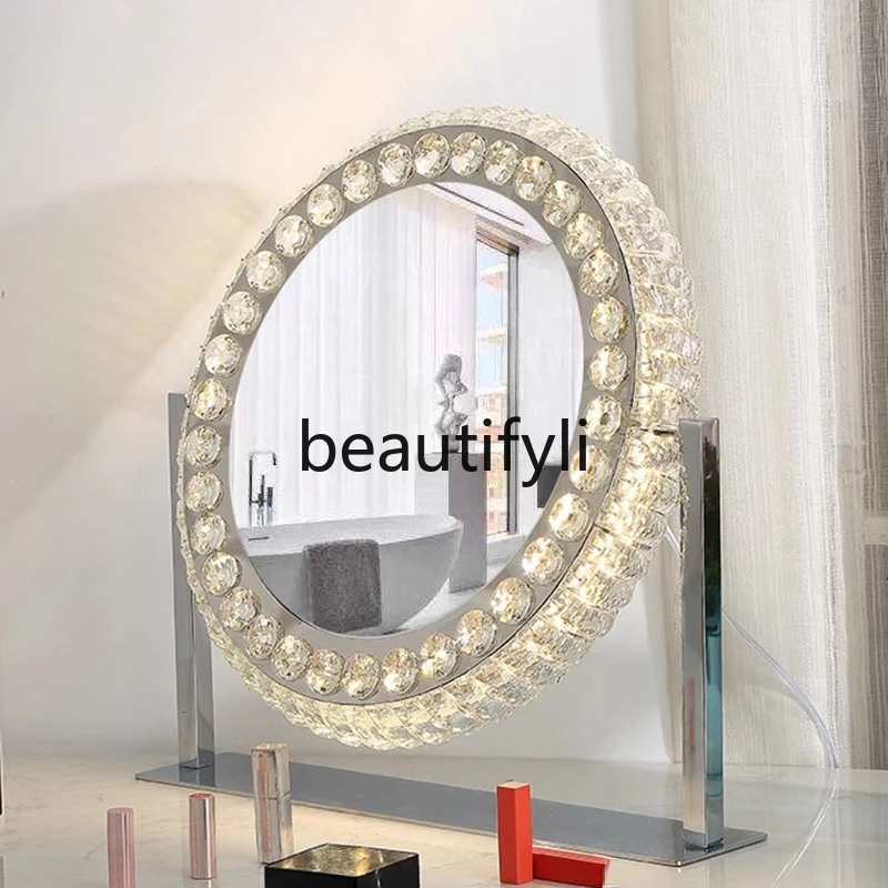 Desktop desktop bedroom high-end smart LED light rotatable round vanity mirror