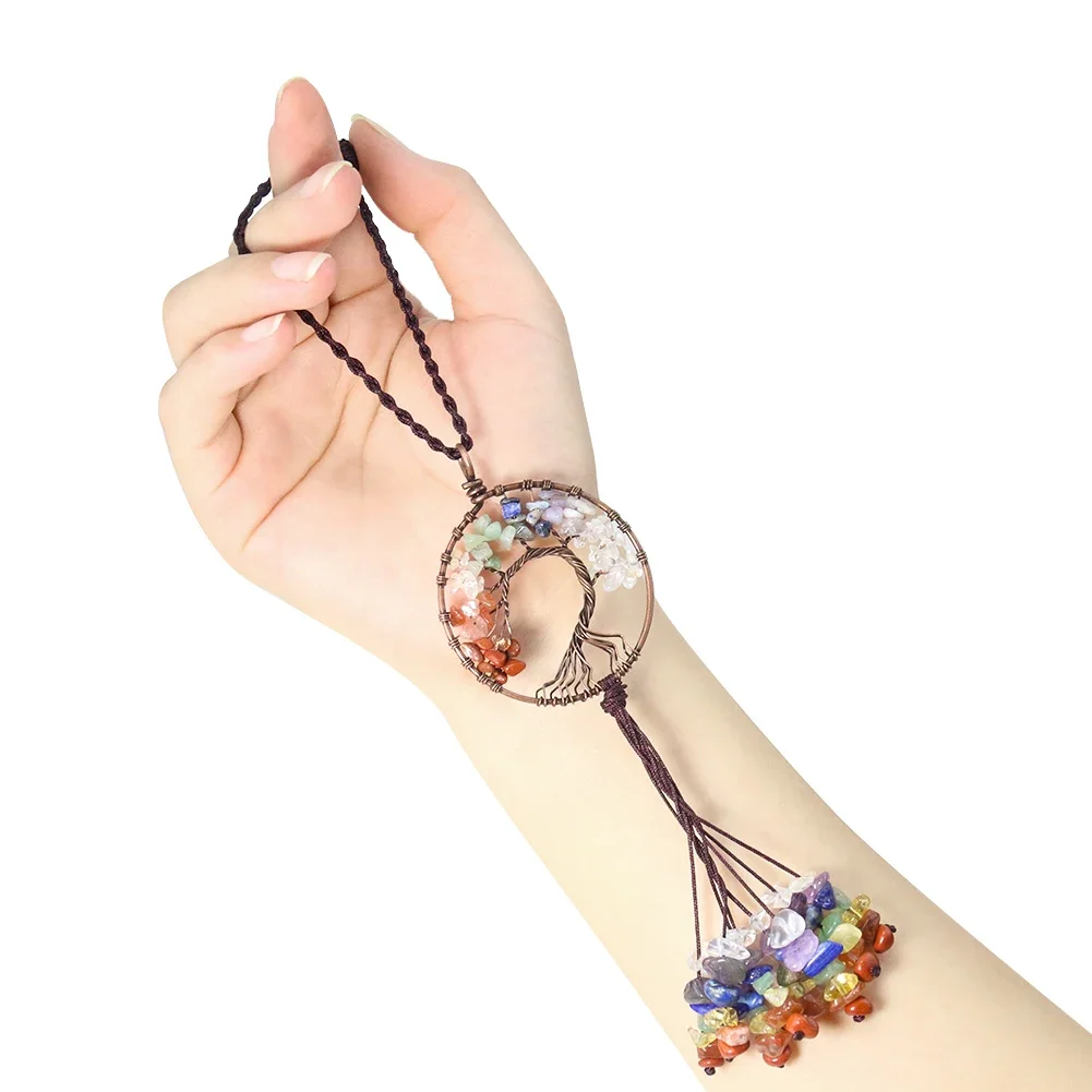 1PC Natural Crystal Semi-precious Stone Tree of Life Tassel Pendant Talisman Home Garden Hanging Jewelry Decorative Accessories