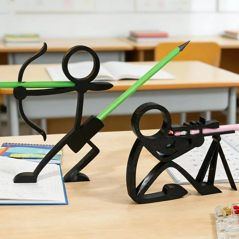 3D Printed Stick Figure Pen Holder, Plastic Warrior Pencil Stand, Multifunctional Desktop Ornament, Creative Home Office Decor
