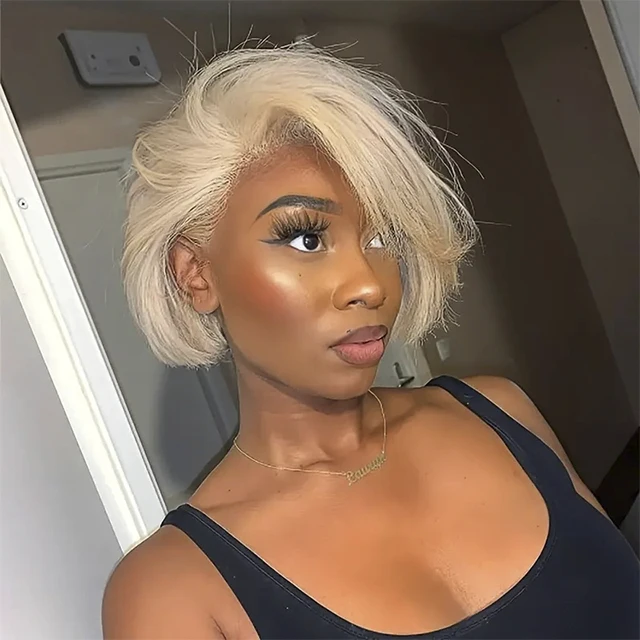 Transparent 613 Lace Front Wig Honey Blonde 613 Short Bob Wigs 13x4 HD Lace Front Human Hair Wigs Straight Human Hair Bob Wig