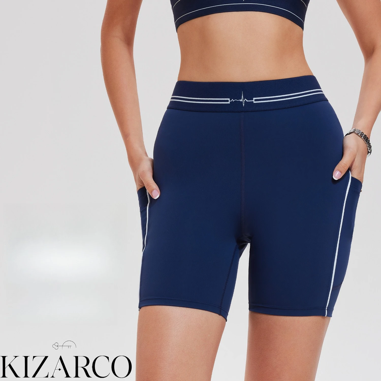 Ice Silk Feel Navy Cooling Women's High Waist Running Shorts for Summer with Built-in Liner Tummy Control Butt Lifting Seamless