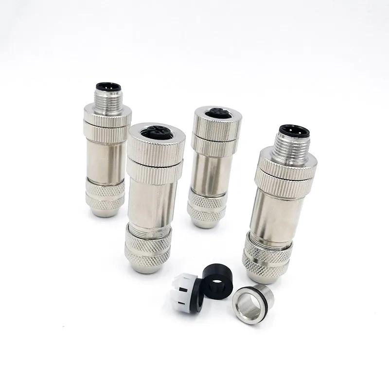 Metal M12 Sensor connector waterproof Straight Signal shielding male&female screw threaded plug 4 5 8 Pin A type
