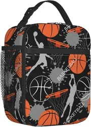 Art Basketball Durable Waterproof Insulated Lunch Bag Reusable Cooler Thermal Tote Lunch Box Organizer for School Work Picnic