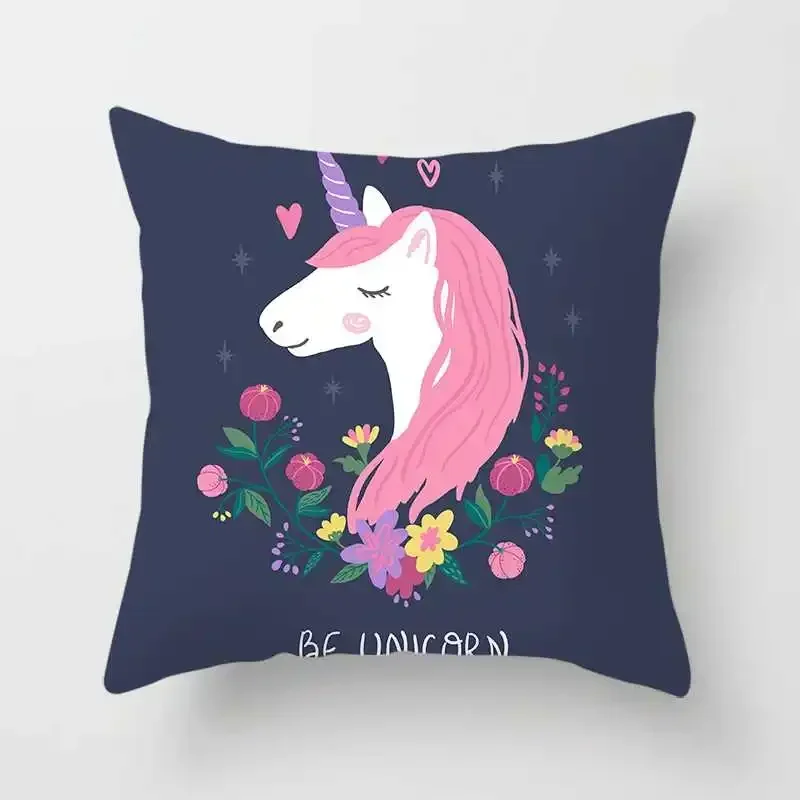 Cartoon Unicorn Creative Pink Girl Design Simple Home Pillowcase
