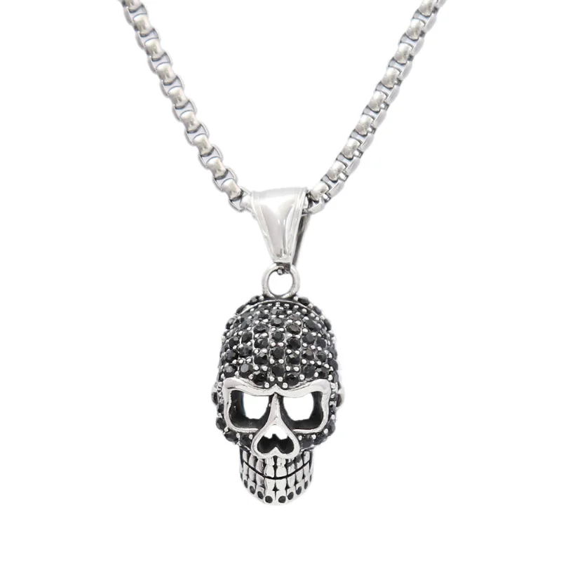 Collier crâne tridimensionnel en acier inoxydable pour homme, pendentif personnalisé et dominateur