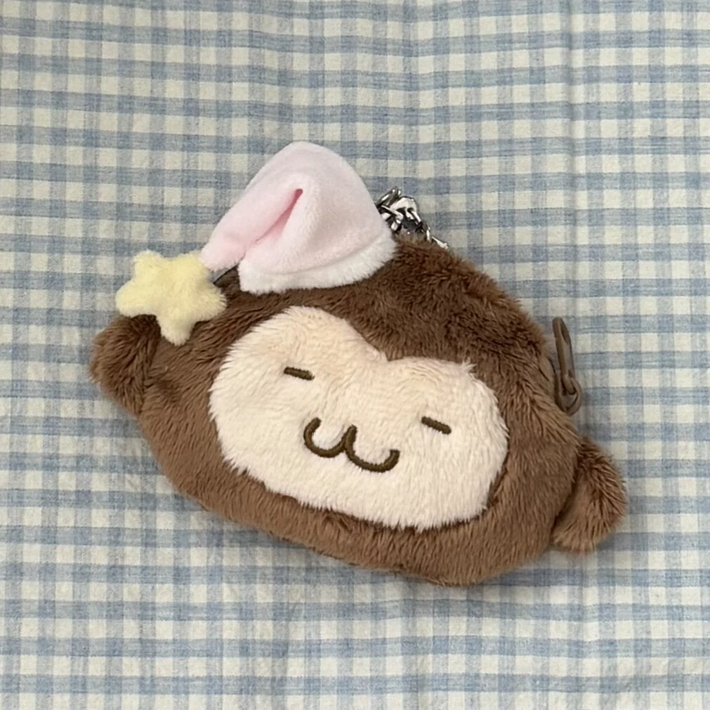 Sleeping Monkey Plush Earphone Case Keychain, Cute Cartoon Headphone Pouch Pendant, Soft Stuffed Bag Charm for AirPods