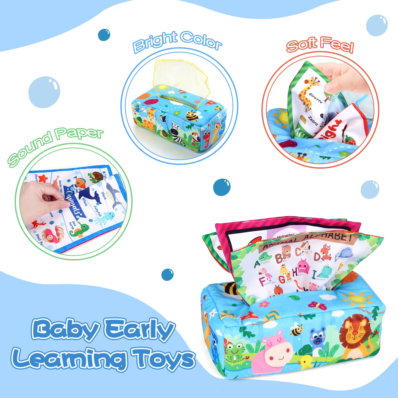 صندوق مناديل الطفل الملونة لينة لعبة حسية ل 0-18 متر طفل إصبع ممارسة ضخ وشاح حريري الهدايا ألعاب تعليمية مونتيسوري #3
