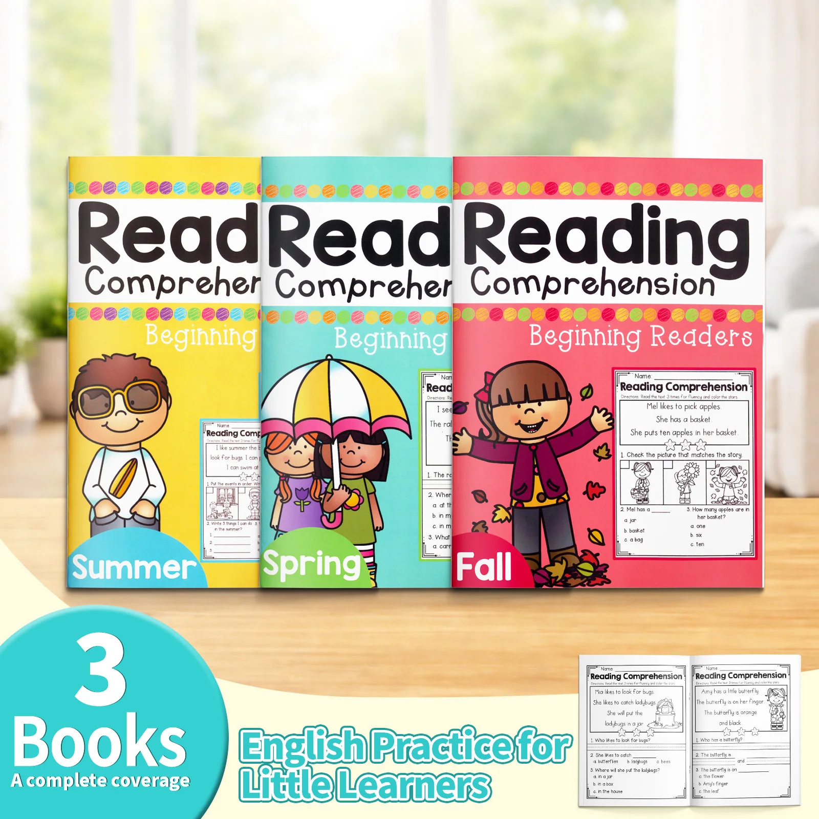 Ensemble de 3 livres de lecture pour débutants, collection de pratiques saisonnières en anglais avec thème estival