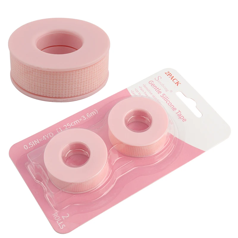 2pcs Small Size Silicone Eyelash Tape Medical Breathable Grafted False Lash Under Eye Pad Adhesive Tape Makeup Tool Pink Blue