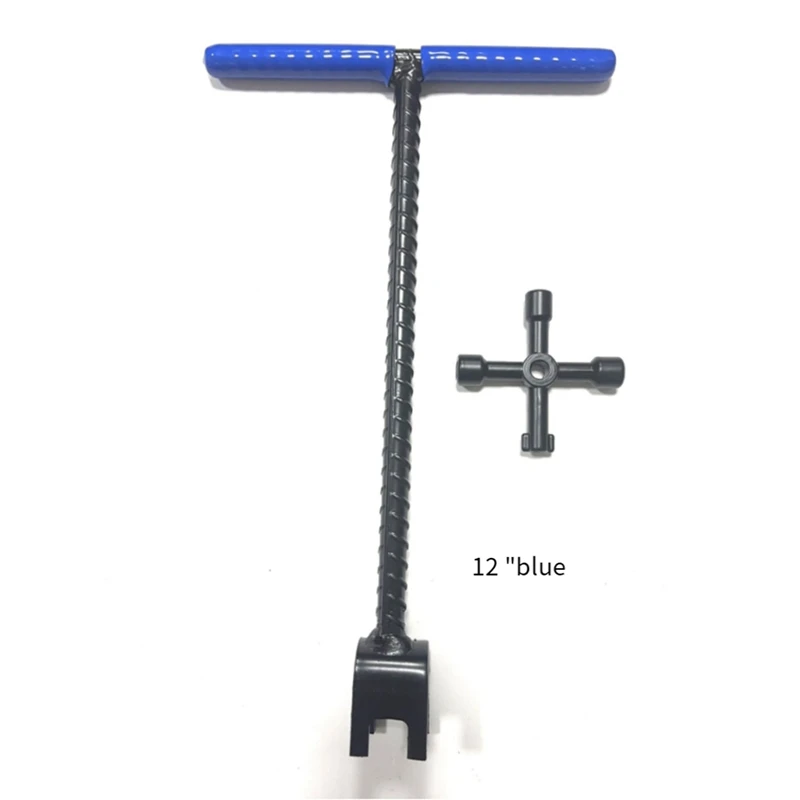 T-Type Water Meter Key Wrench, Heavy Duty Threaded Steel Water Valve Shutoff Tool, Includes 4-Way Utility Key