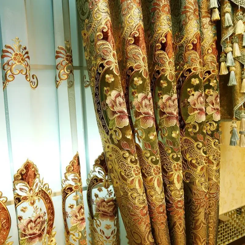 European Luxury Royal Embroidered Shade Curtains for Living Room High-Grade Voile Curtain Bedroom and Kitchen