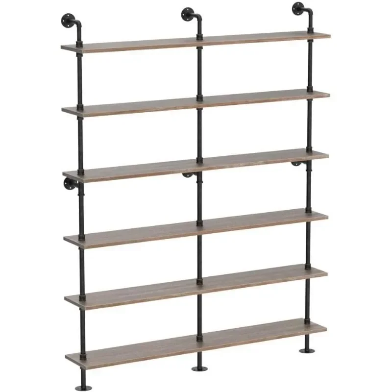 Modern ladder shelf bookcase, solid wood storage rack, wall mounted wooden shelf, pipe wood shelf bookcase vintage iron finish