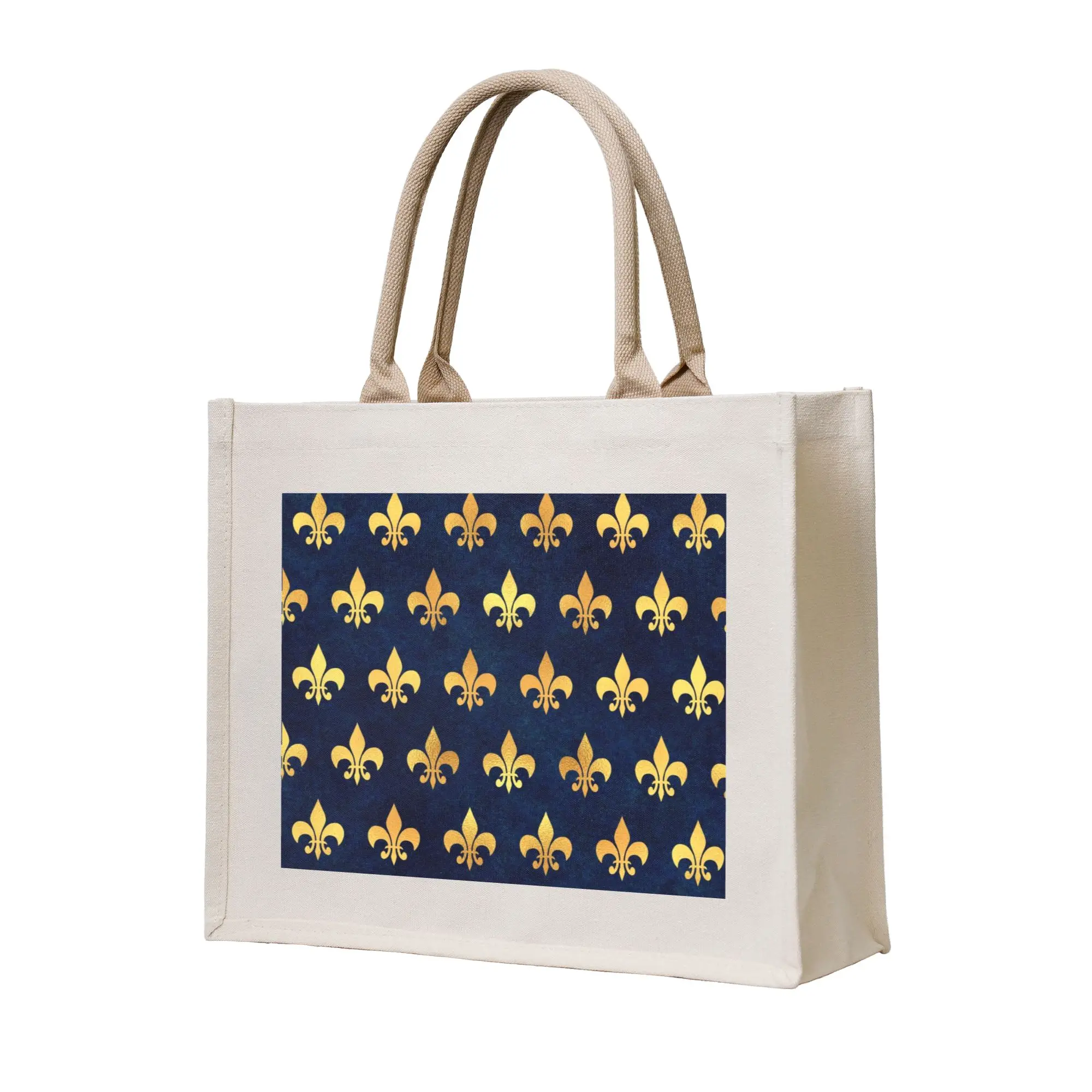 

Многоразовая женская сумка-шоппер Royal Gold Blue Grunge Fleur De Lis с цветочным узором, портативная сумка для покупок с лилиями