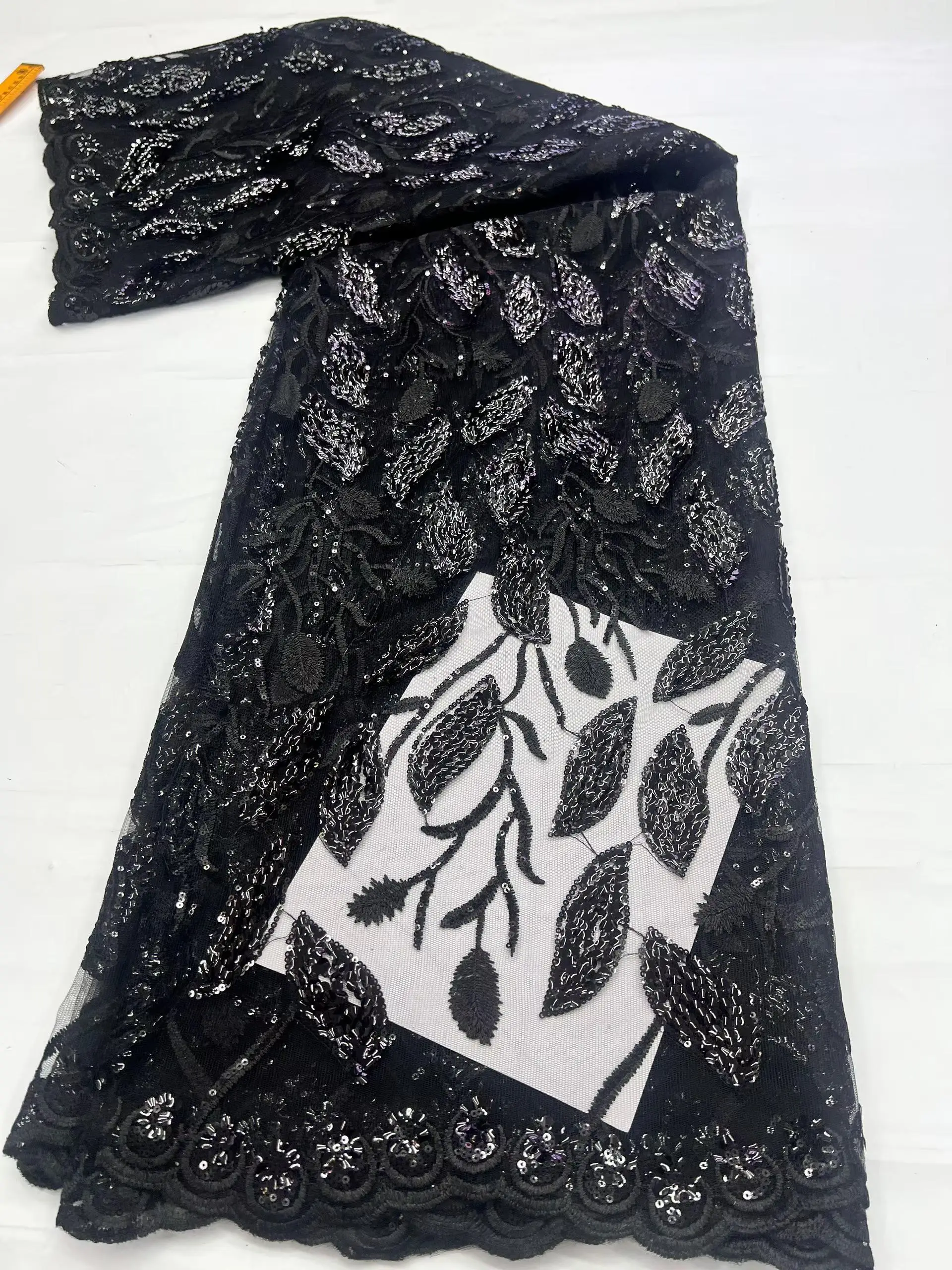 Tela de encaje africano 5 yardas de alta calidad 2025 encaje de lentejuelas rosa nigeriano 3D bordado de flores tela de encaje de flores para coser