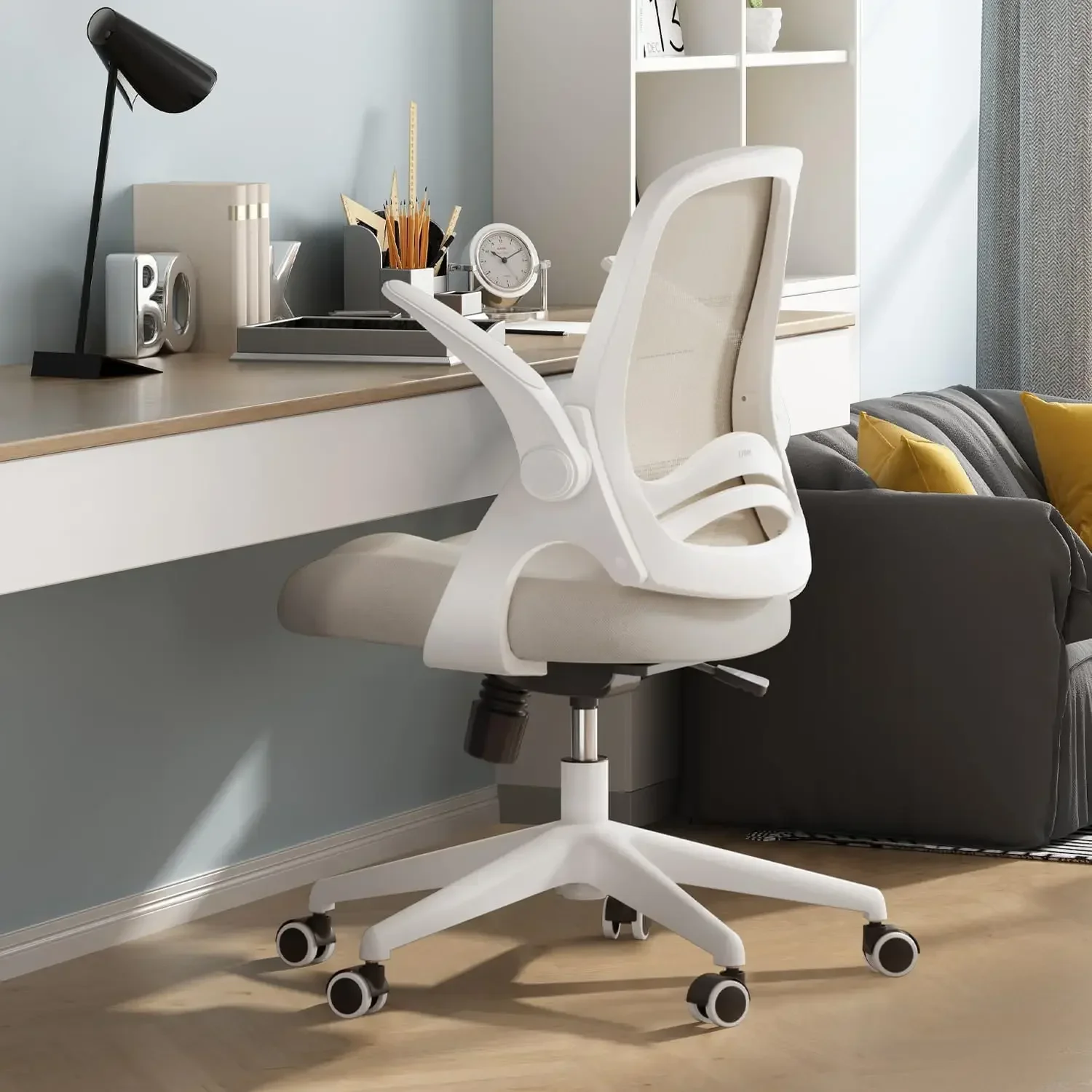 Silla Oficina con apoyabrazos Plegables,Silla Oficina,sillón ergonómico Malla Transpirable,Giratorio de 360°Altura Ajustable