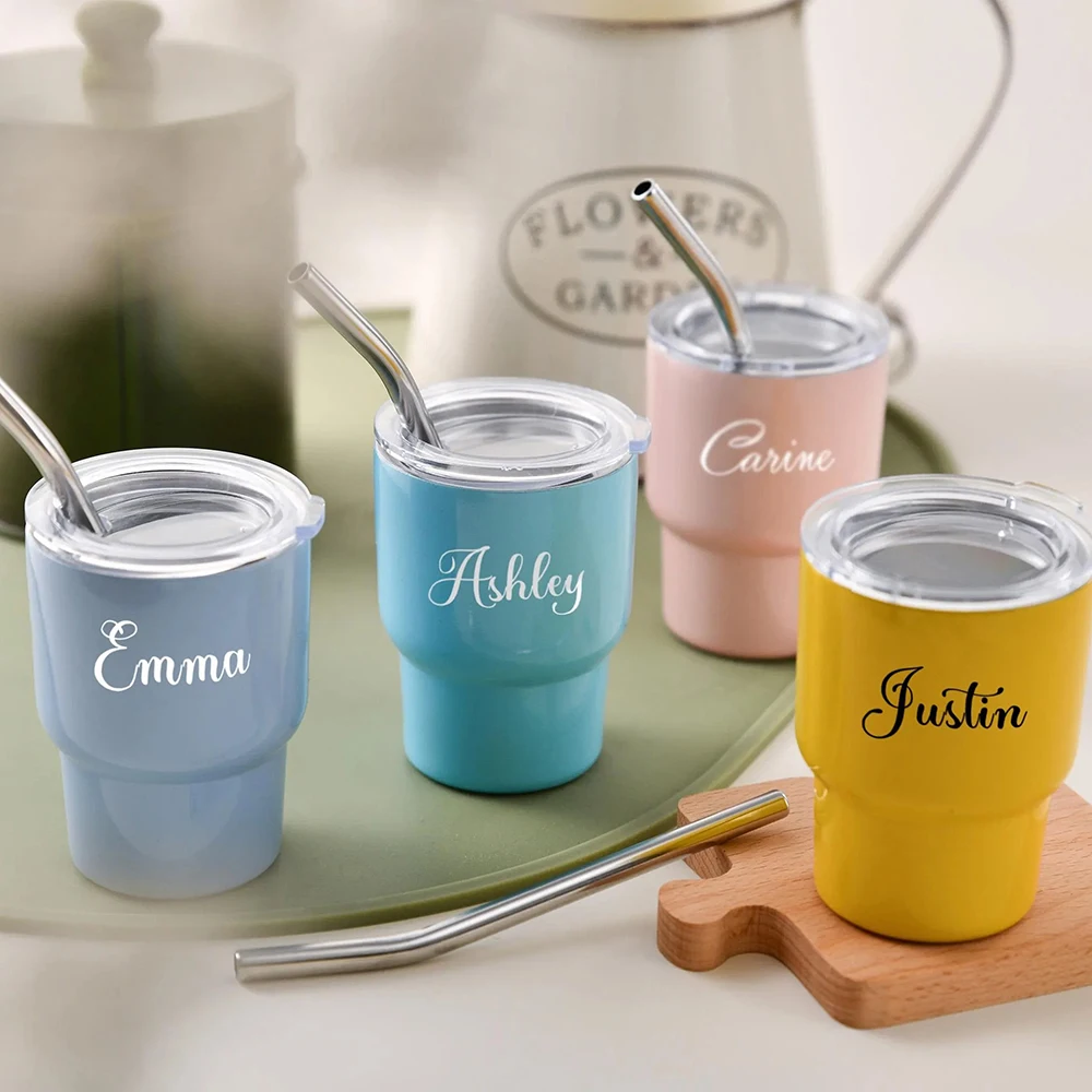 

Personalized 3oz Mini Tumbler Shot with Straw and Lid Stainless Steel Custom Small Cups Name for Wedding Souvenirs