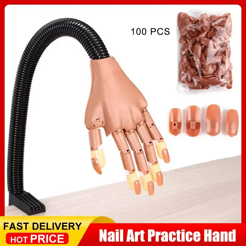 

Nail Art Practice Hand Manicure Practice Finger Acrylic Nail Tips with 100pcs Fake Nails Nail Training Equipment Tools