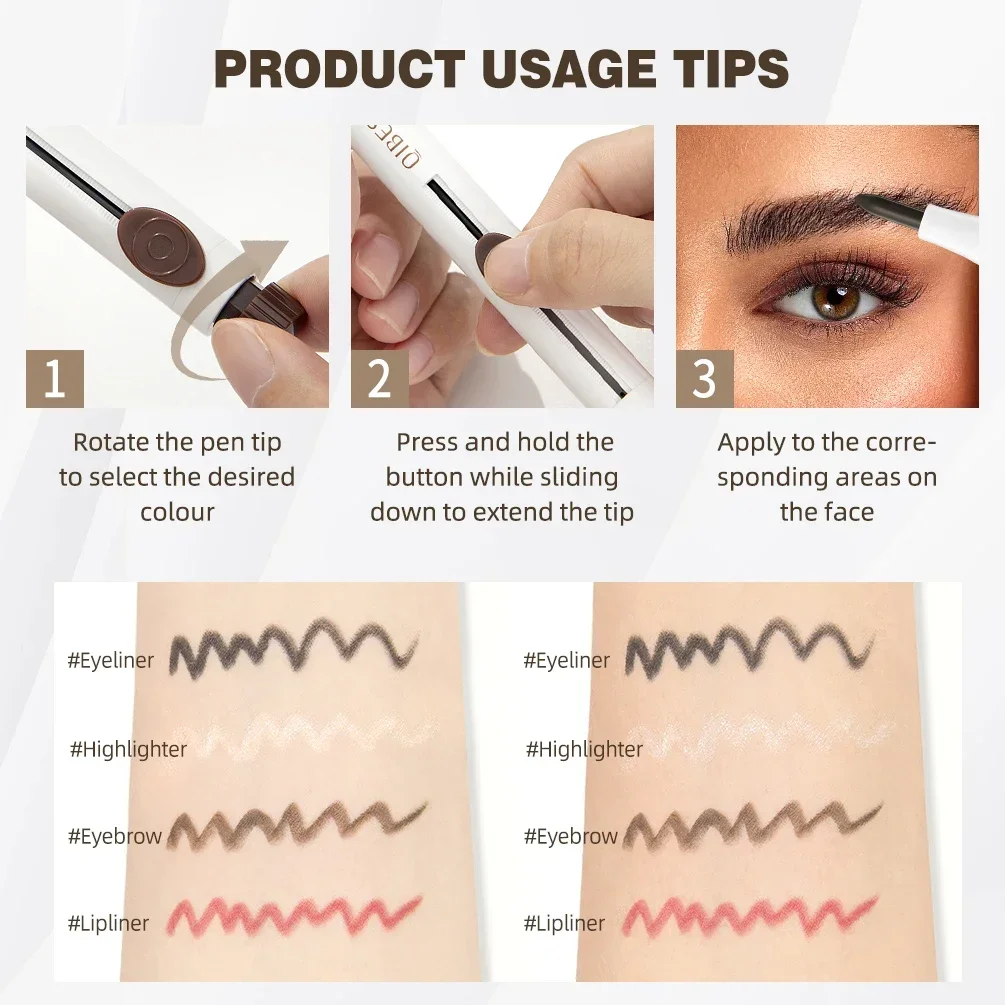 QIBEST Eyeliner opaco per trucco 4 in 1, matita per labbra, matita per sopracciglia e evidenziatore in 1 stick Cosmetico multiuso di nuovo design duraturo