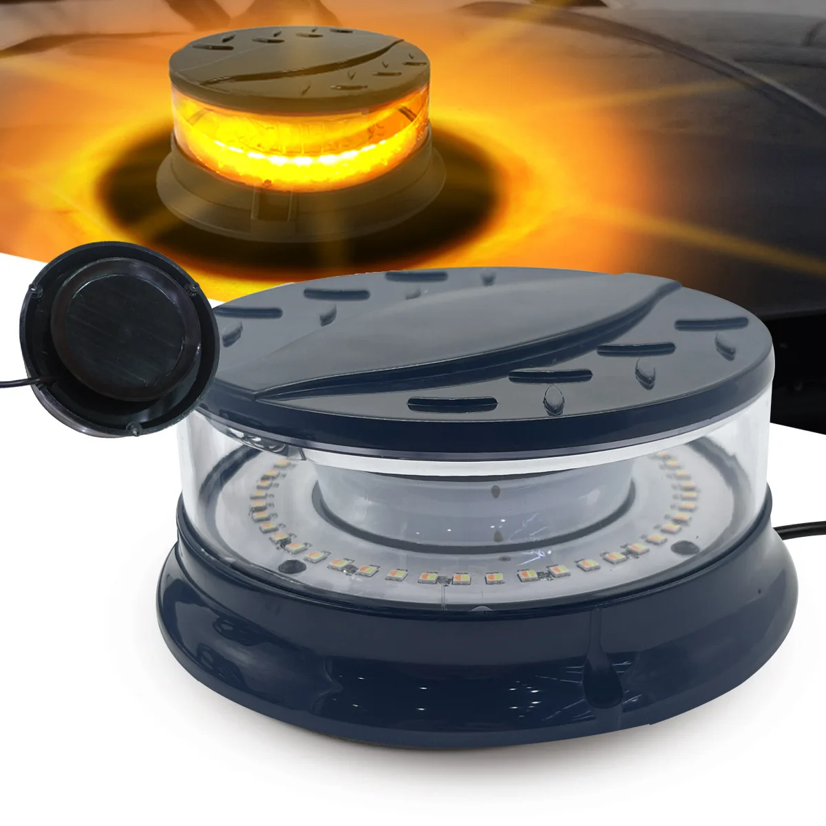 High Brightness Yellow LED Strobe Warning Light, Strong Magnetic Base Roof Mount Flashing Lamp 12-24V for Engineering Vehicle